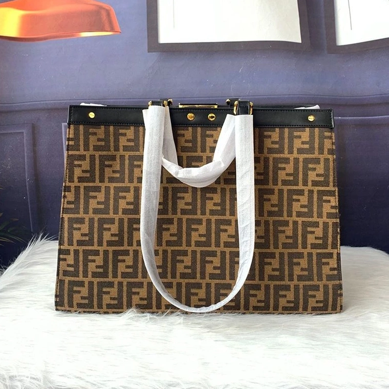 Cheap Black X-Tote Motif Medium Peekaboo In Fendi FF Fabric Coffee 0805